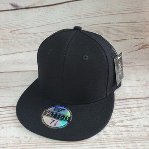 Kipa Black Solid Plain %100 Acrylic Fitted Hat Size 7 1/8